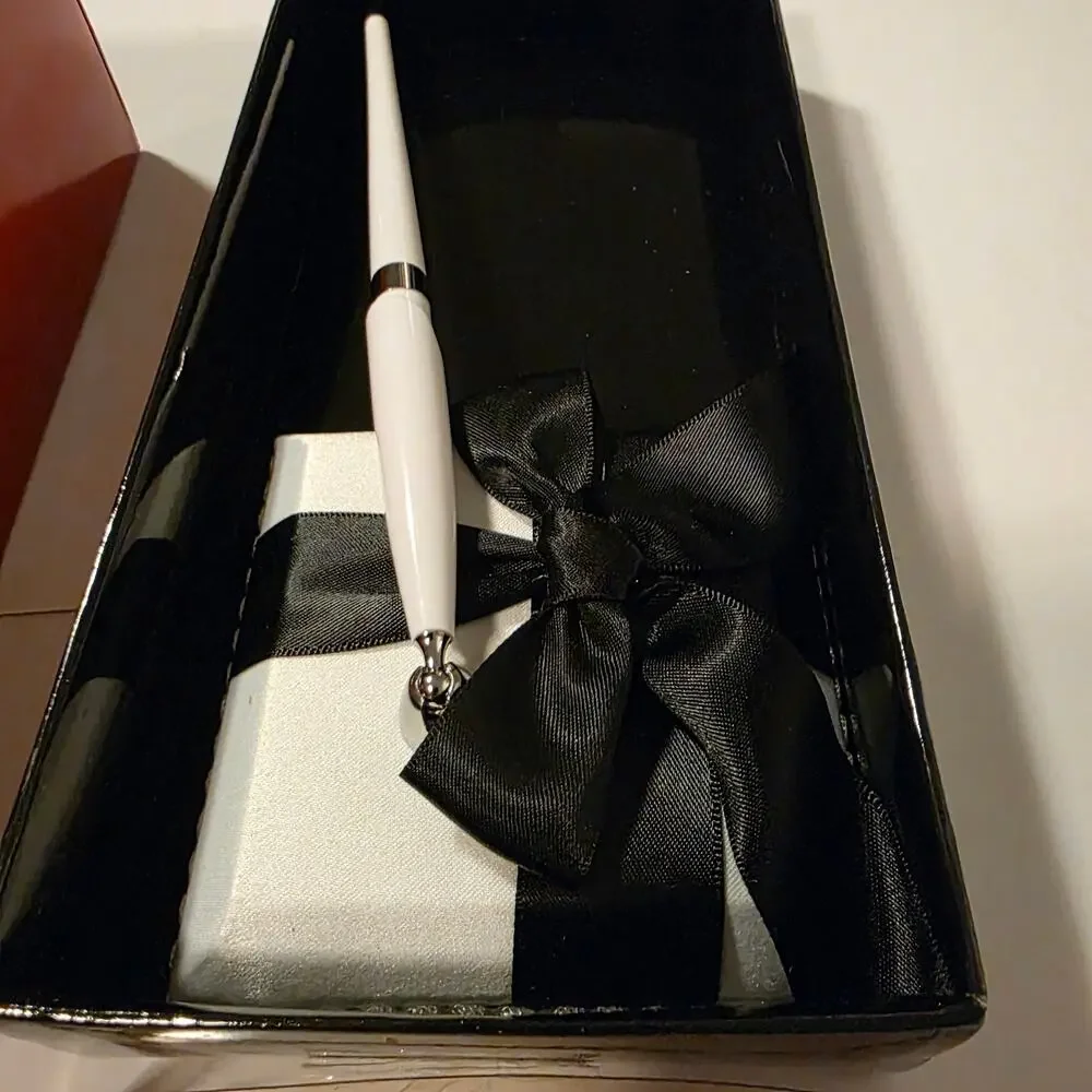 Wedding Bundle Ring Pillow Embroidered / Guest Pen Black White New Open Box